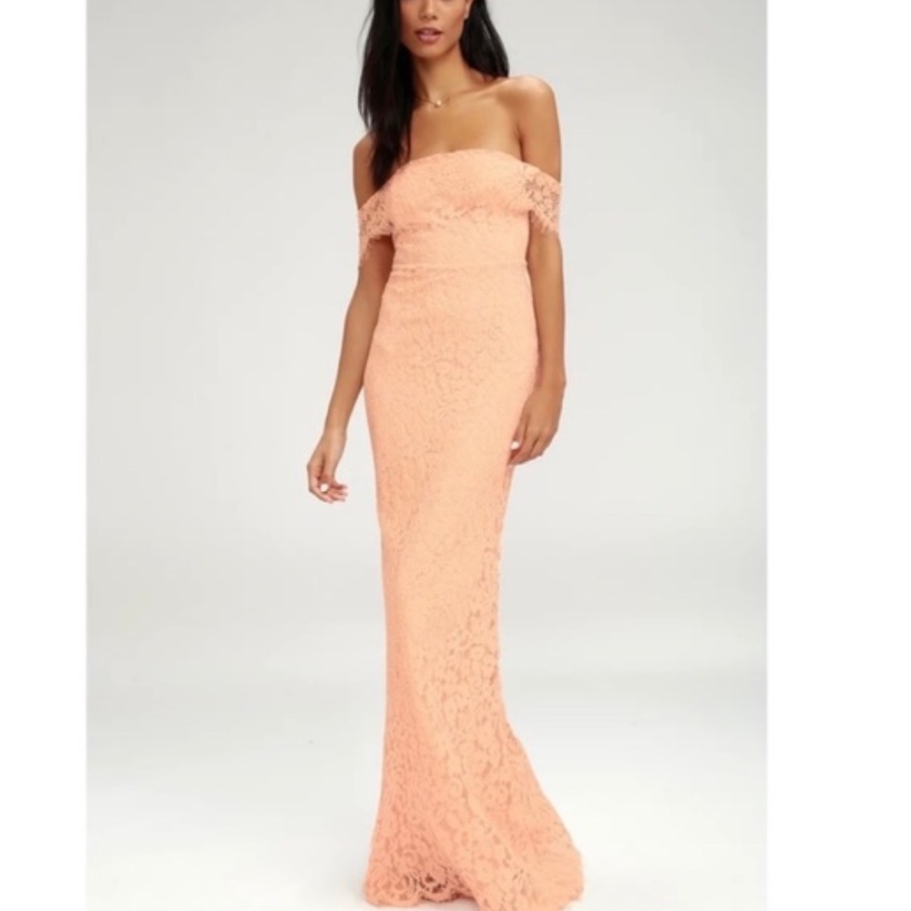 Lulus Romantic Heart Blush Pink Lace Off The Shoulder‎ Maxi Dress Large NWT